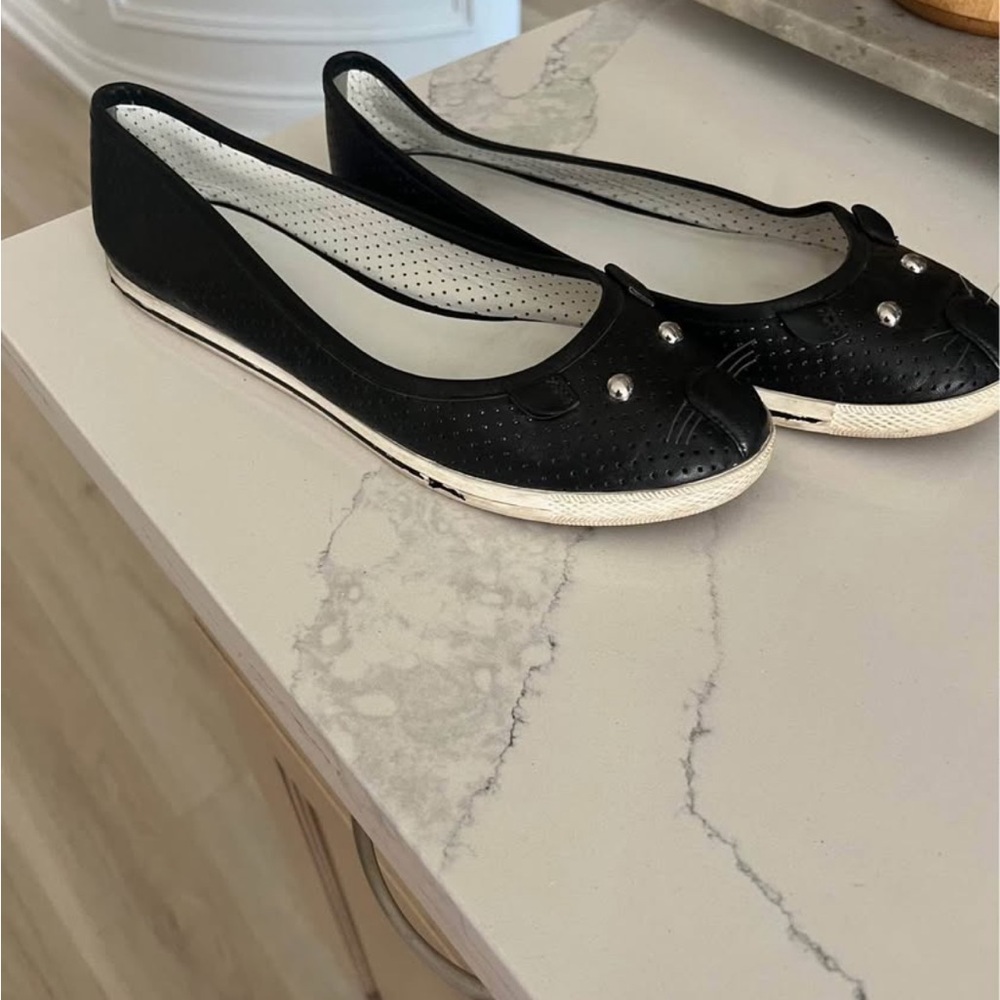 Black Ballet Flats with White Soles